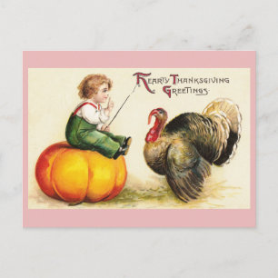 Postal Festiva Niño en el Día de Acción de Gracias de Calabaza y 