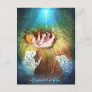 Postal Festiva Niño Jesús en un pesebre