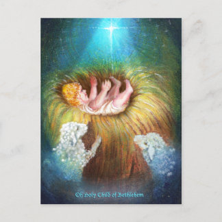 Postal Festiva Niño Jesús en un pesebre