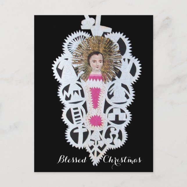 Postal Festiva Niño Jesús, Navidades antiguos tallando papel (Anverso)