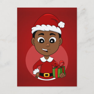 Postal Festiva Niño personalizado de Navidades afroamericanos