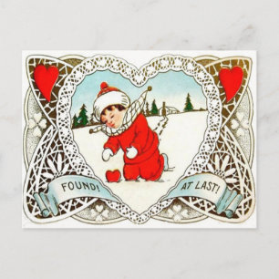 Postal Festiva Niño Retro Vintage Encuentra Corazón En San Valent
