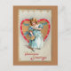 Postal Festiva Niño vintage con corazón de San Valentín (Anverso)