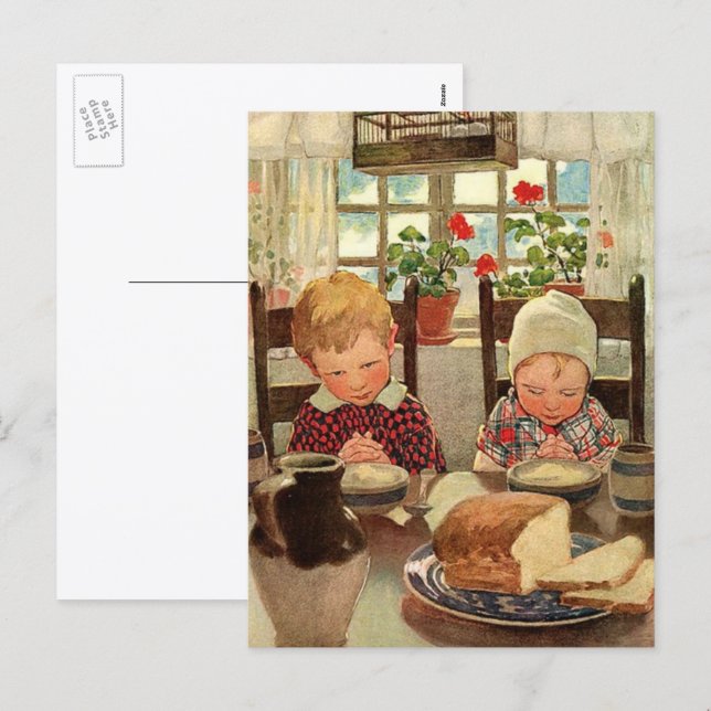 Postal Festiva Niños agradecidos de Jessie Willcox Smith (Anverso / Reverso)