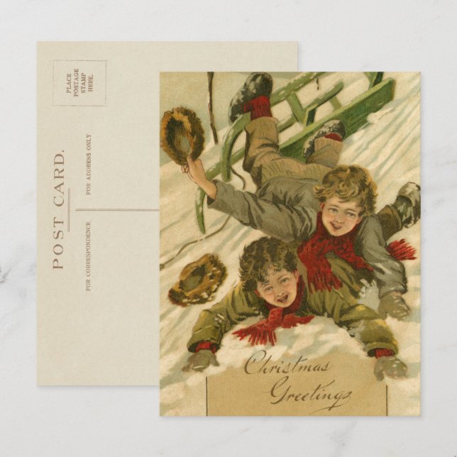 Postal Festiva Niños añejos en 1906 en Navidades de nieve (Anverso / Reverso)