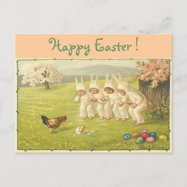 Postal Festiva Niños con traje de conejo (Anverso)