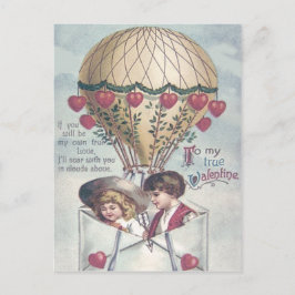 Postal Festiva Niños Corazón Globo Aerostático de Día de San Vale