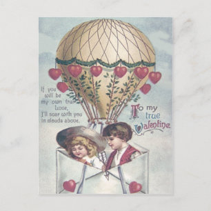 Postal Festiva Niños Corazón Globo Aerostático de Día de San Vale