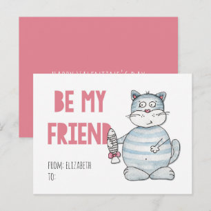 Postal Festiva Niños de aula Valentines. Buen gato. Sé mi amigo