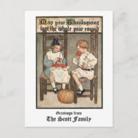 Niños de la época con saludo de Acción de Gracias