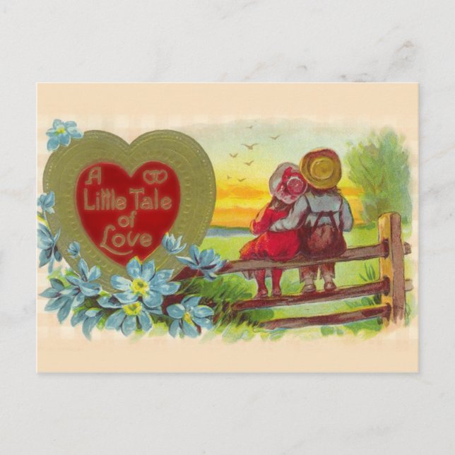 Postal Festiva Niños de la época enamorados San Valentín postacar (Anverso)