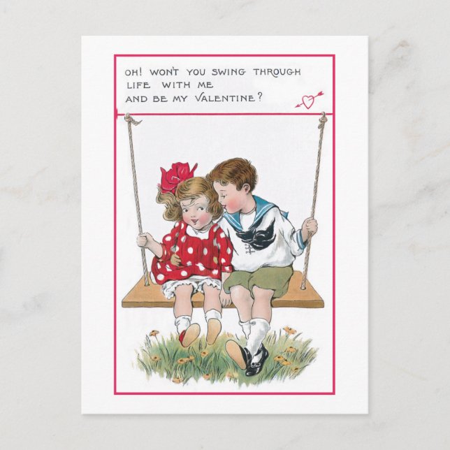 Postal Festiva Niños de San Valentín cutáneos en el ala (Anverso)