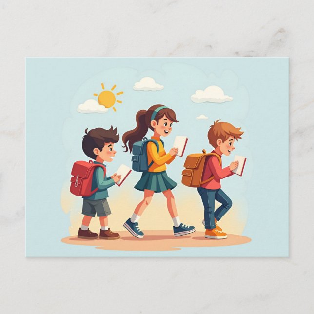 Postal Festiva Niños de vuelta al cole (Anverso)