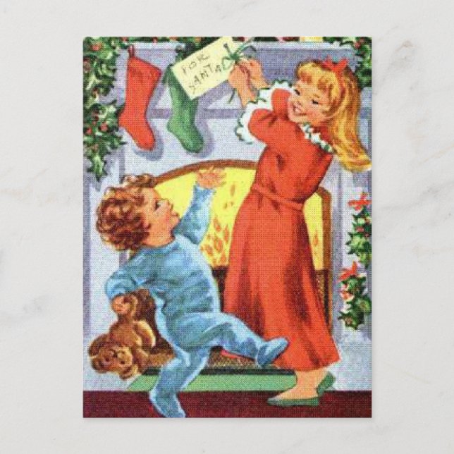 Postal Festiva Niños felices en pijamas en las existencias de Nav (Anverso)