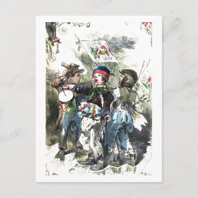 Postal Festiva Niños haciendo Navidades musicales (Anverso)