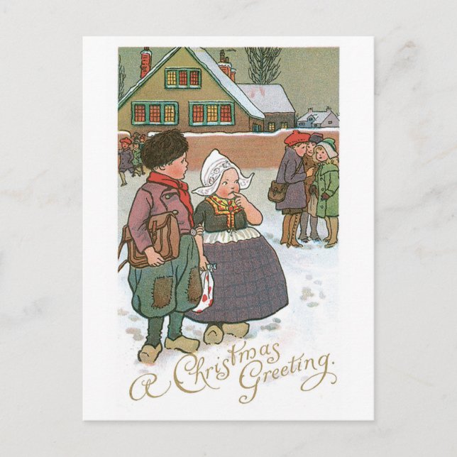 Postal Festiva Niños holandeses - Un saludo de Navidades (Anverso)