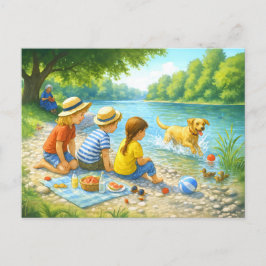 Postal Festiva Niños picnic por río Iasar