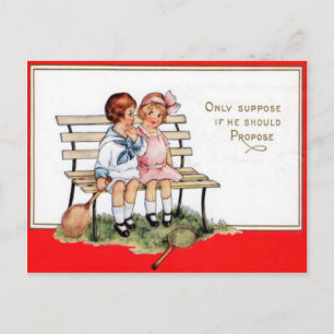 Postal Festiva Niños Retro Vintage Jugando Tenis San Valentín Ca