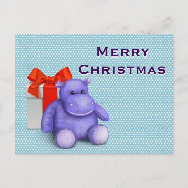 Postal Festiva Niños simples y elegantes Teddy Hippo Feliz Navida (Anverso)