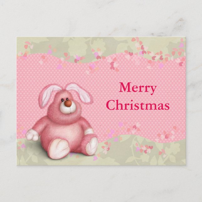 Postal Festiva Niños simples y elegantes Teddy Pink Merry Christm (Anverso)