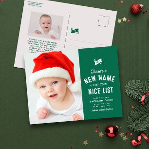 Postal Festiva Niza lista lindo bebé de la primera verde de Navid
