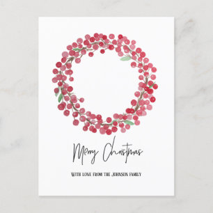 Postal Festiva No hay foto Watercolor Red Berry Wreath Navidades