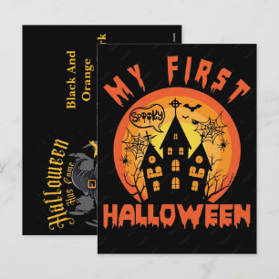 Postal Festiva Noche de Brujas negra y naranja Fantasía oscura 20