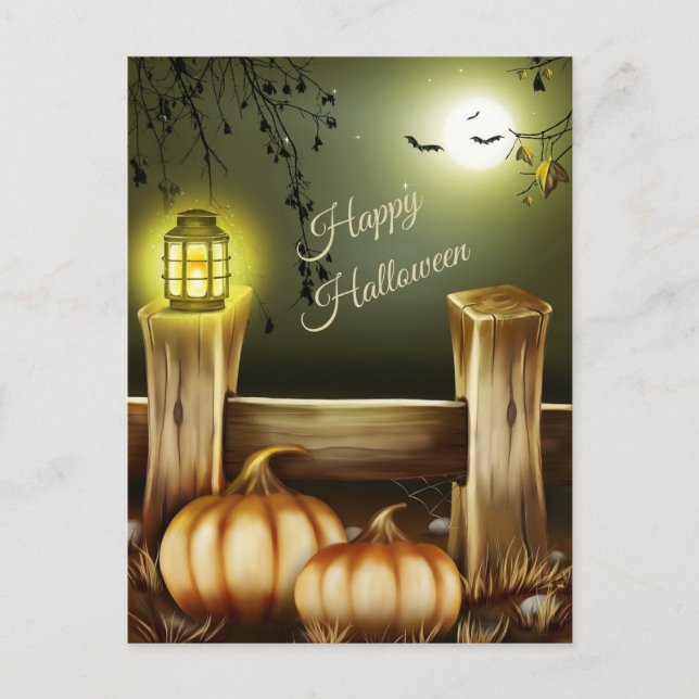 Postal Festiva Noche de Halloween en el campo - Calabazas y murci (Anverso)