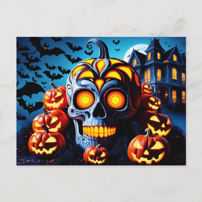 Postal Festiva Noche de Halloween espeluznante con Jack O Lantern (Anverso)