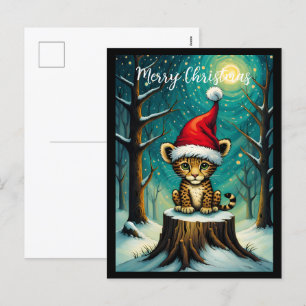 Postal Festiva Noche de los bosques nevados, leopardo de los bebé