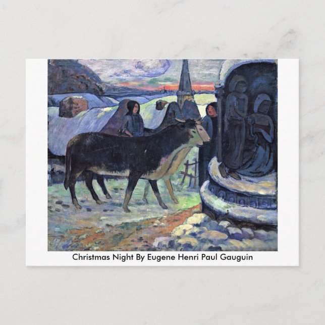 Postal Festiva Noche De navidades Por Eugene Henri Paul Gauguin (Anverso)