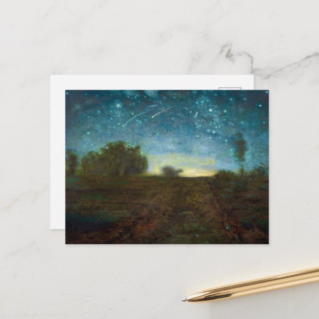 Postal Festiva Noche estrellada por Jean-Francois Millet (Anverso/Reverso In Situ)