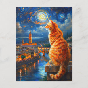Postal Festiva Noche estrellada sobre Florencia   Arte de gato ro