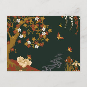 Postal Festiva Noche Gold Spring Floral Cherry Blossom River