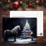 Postal Festiva Noche silenciosa - Hermosos caballos y Navidades d<br><div class="desc">Celebra la temporada con nuestra Noche Silenciosa - Hermosa tarjeta de postales de feriado para caballos y Navidades de Santa. Con un majestuoso caballo, Santa Claus, y un árbol de Navidad cubierto de nieve, se respira la serena y pacífica atmósfera de la festividad. Comparte la magia de la temporada de...</div>