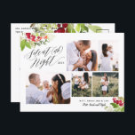 Postal Festiva Noche silenciosa multi foto rojo follaje verde div<br><div class="desc">Noche silenciosa multifoto postal de vacaciones. Color de agua rojo y vegetal follaje botánico. Graciosa idea de texto de guiones para las familias.</div>