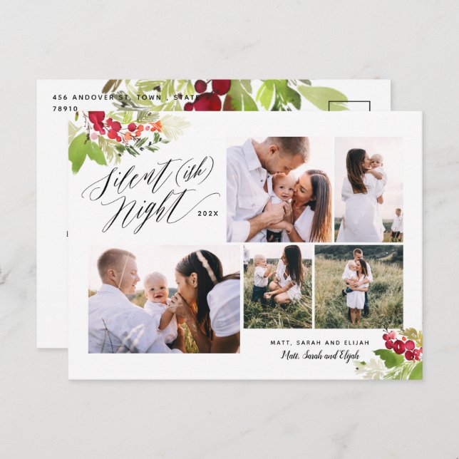 Postal Festiva Noche silenciosa multi foto rojo follaje verde div (Anverso / Reverso)