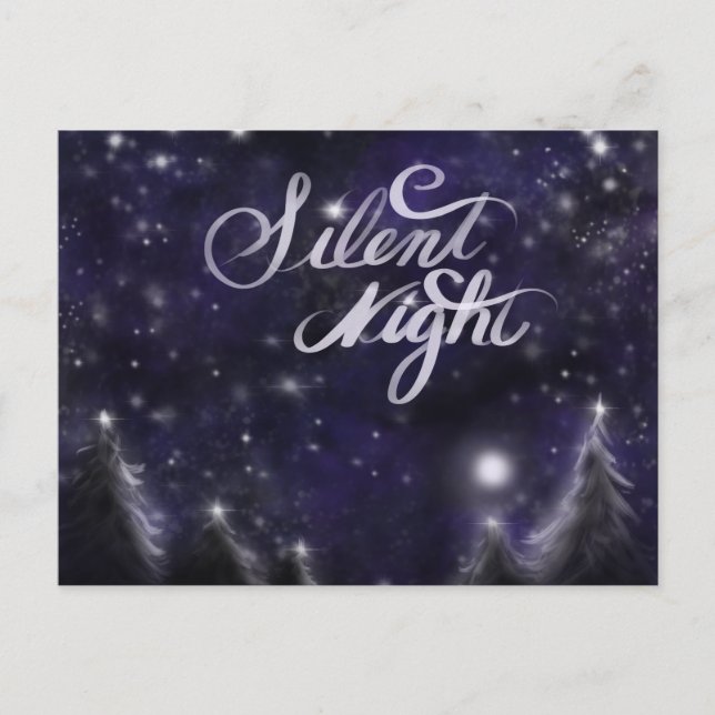 Postal Festiva Noche silenciosa - romántica escena de nieve de va (Anverso)