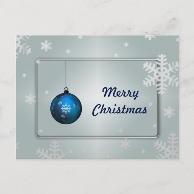 Postal Festiva Nochebuena azul de nieve de plata decorativa Feliz (Anverso)