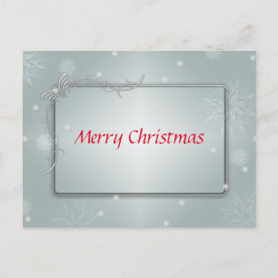 Postal Festiva Nochebuena azul de nieve de plata decorativa Feliz