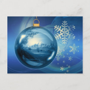 Postal Festiva Nochebuena con ornamento navideño azul advenimient