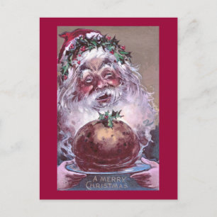 Postal Festiva Nochebuena de 1908 con Plum Pudding