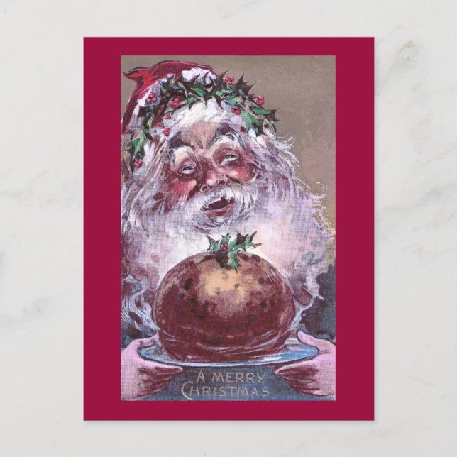 Postal Festiva Nochebuena de 1908 con Plum Pudding (Anverso)