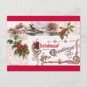 Postal Festiva Nochebuena de Art Nouveau con Holly