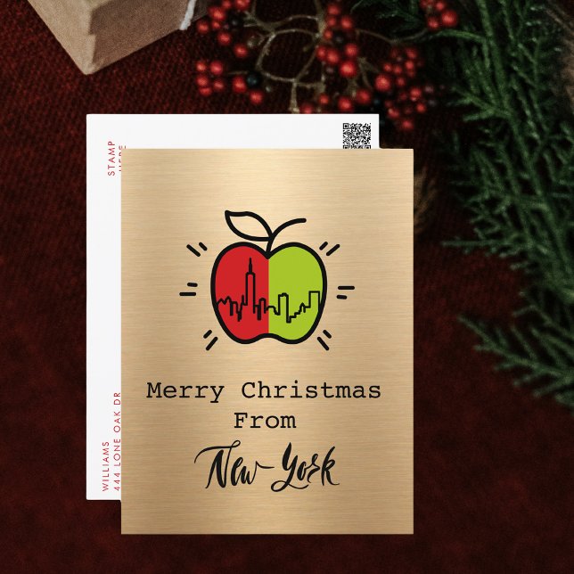 Postal Festiva Nochebuena de oro moderno de Nueva York (Subido por el creador)