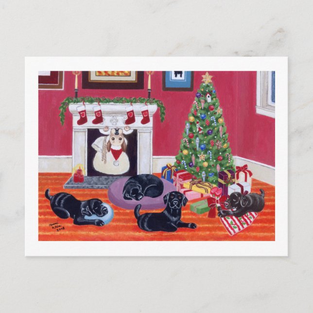 Postal Festiva Nochebuena Labradors (Anverso)