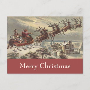 Postal Festiva Nochebuena vintage victoriana trineo de Santa Clau