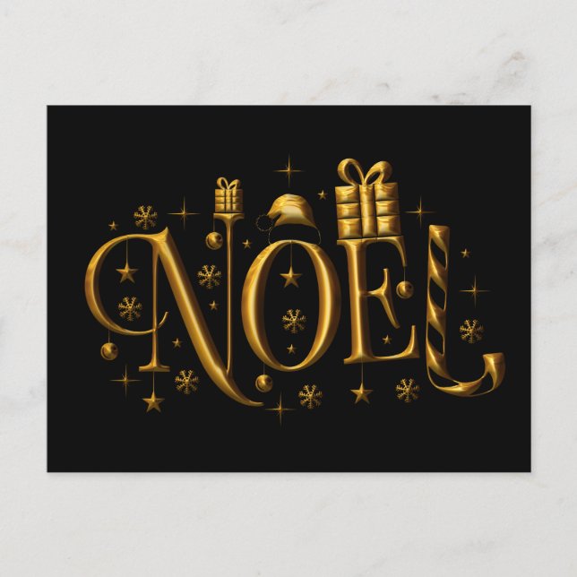Postal Festiva Noel de oro para Navidades contemporáneos negros (Anverso)