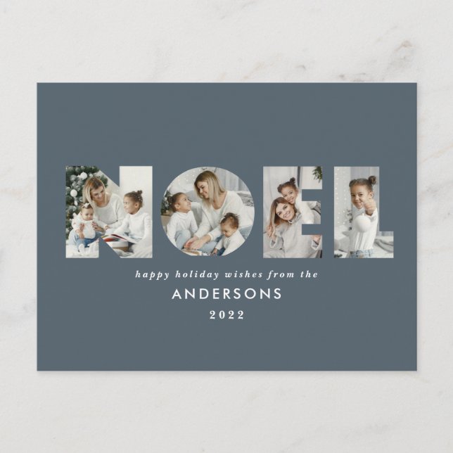 Postal Festiva Noel Navidades negrita moderno 4 foto simple Holid (Anverso)