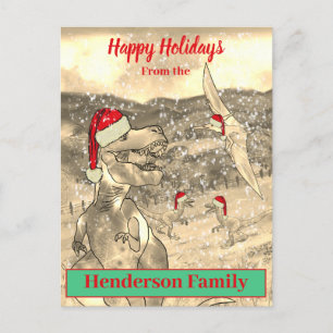 Postal Festiva Nombre de familia de Santa T Rex divertido de Navi